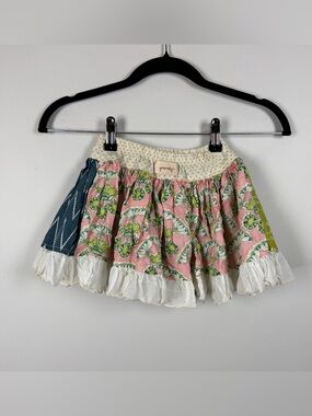 Persnickety Ruffle Twirl Cotton Panel Floral Bird Ruffle Short Skirt Size 4